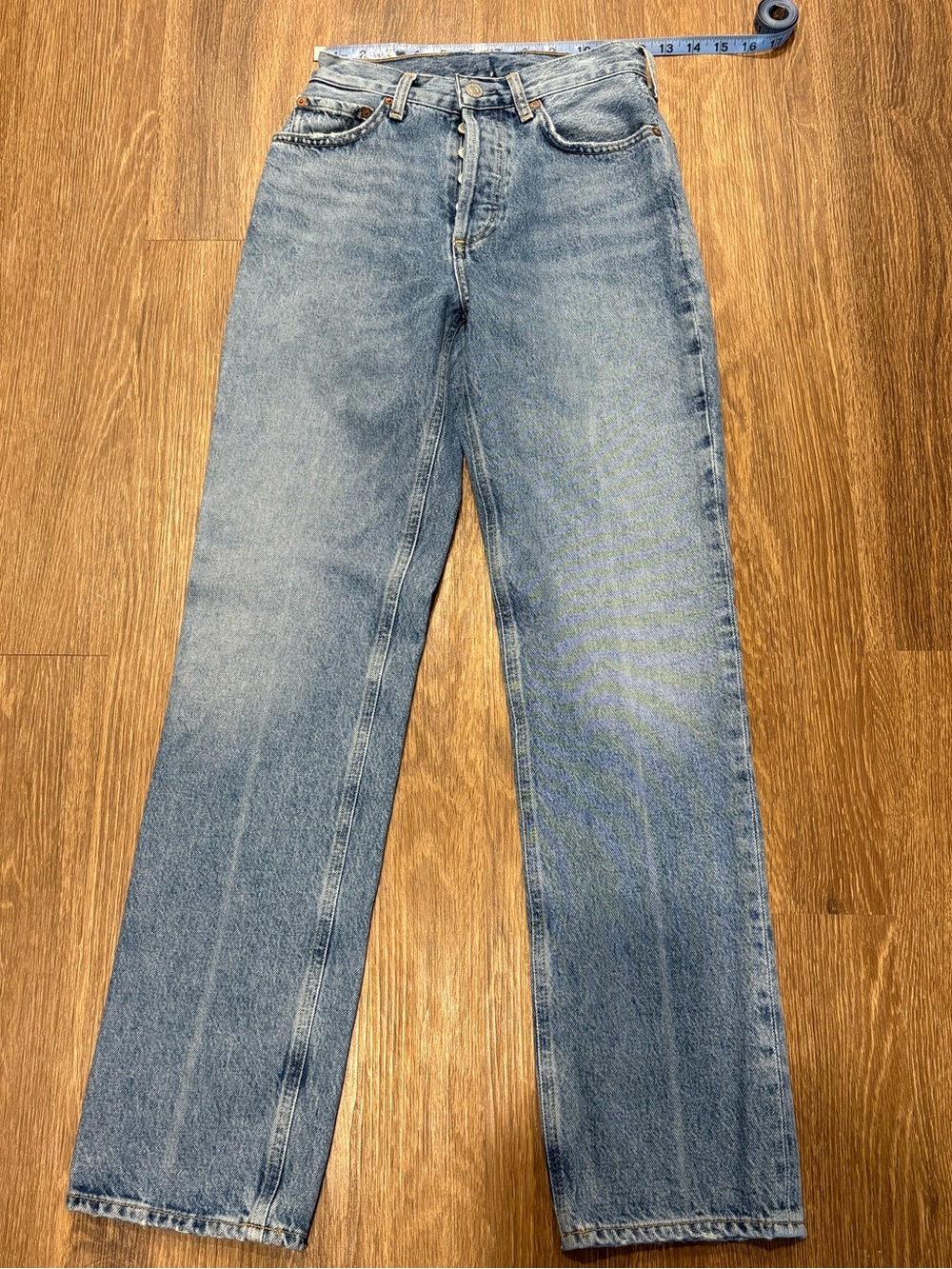 Agolde High Rise Straight Leg Denim Jeans Size 24/00 Light Wash 90s Button Fly